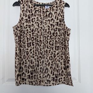 CAbi Womens Tan Brown Animal Print Sleeveless Ginger Top Shirt Blouse